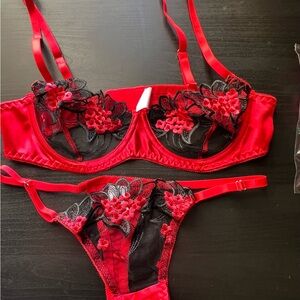Elegant Red and Black Lace Lingerie Set